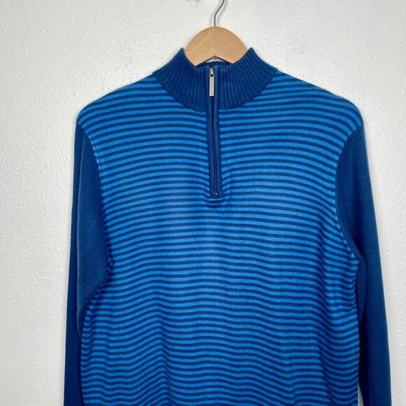 Geoffrey Beene Men's Size Small Blue Stripped 1/4 zip Nautical Sweater - Picture 3 of 8